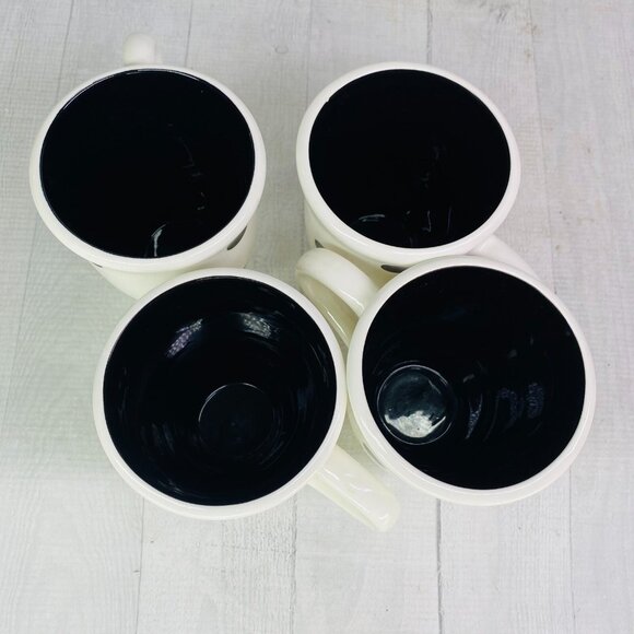 Coastline Imports White Black Polka Dots Earthenware Footed 15oz Cups Mugs Set 4 - Picture 7 of 16